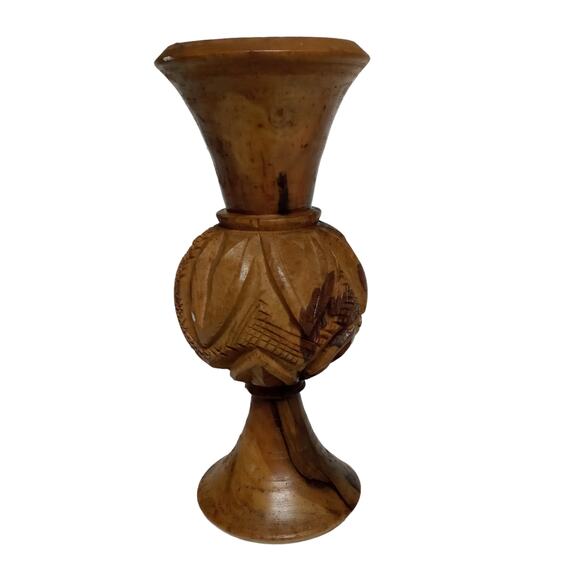 Olive Wood Vase Handcrafted Bethlehem 1960s Tilted 6" Vintage Decor 🌿 - Picture 2 of 10